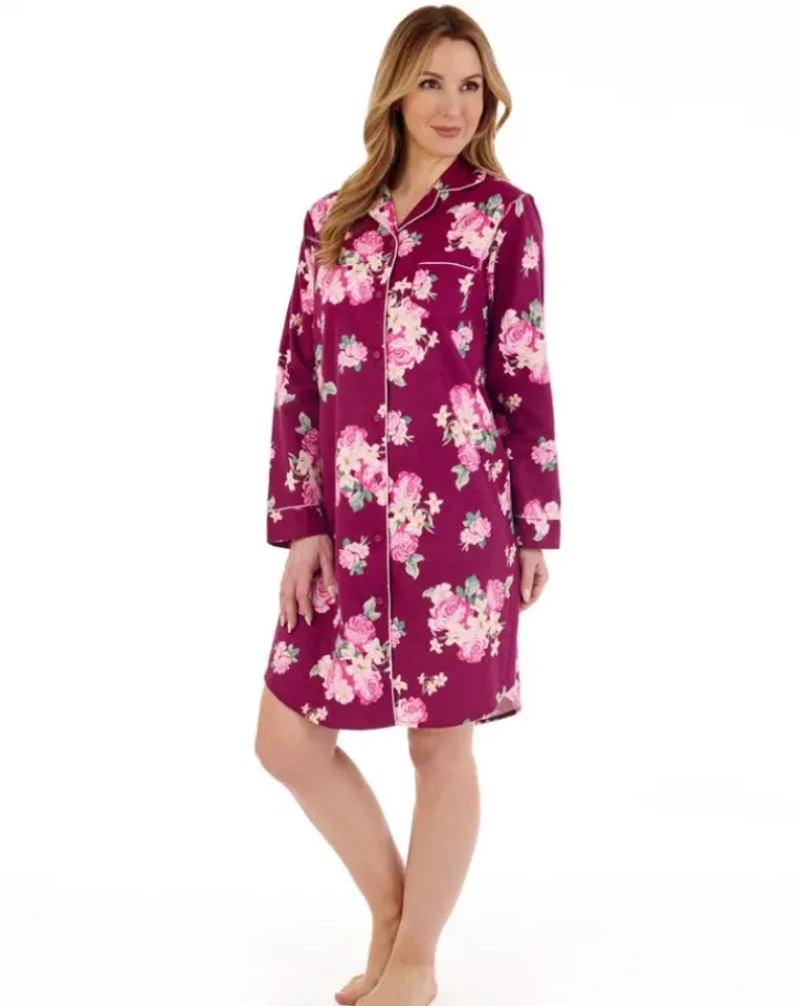 Bold Floral Flannel & Interlock 38" Woven Nightshirt NS88205