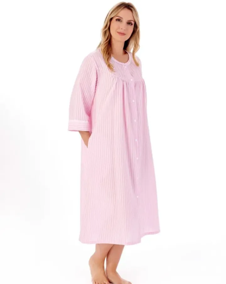Classic Stripe Seersucker 45" Popper Woven Housecoat HC01227