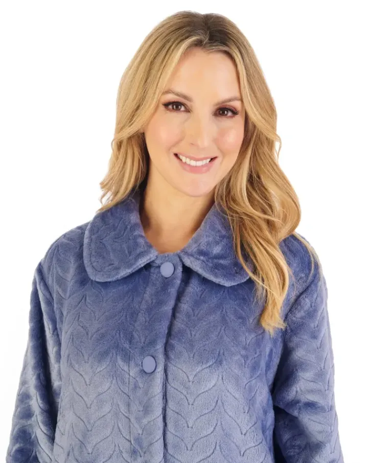 Embossed Pattern Fleece 46" Button Through Housecoat HC06316