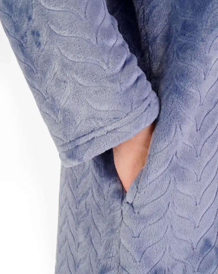 Embossed Pattern Fleece 50" Zip Through Housecoat HC06317