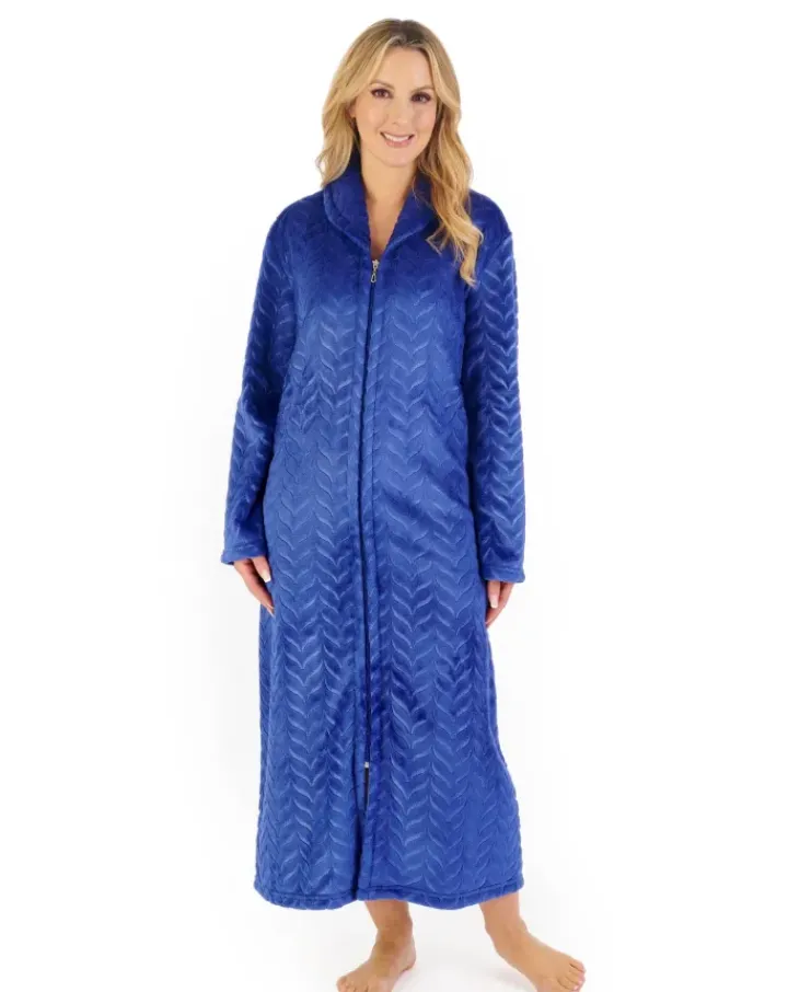 Embossed Pattern Fleece 50" Zip Through Housecoat HC06317