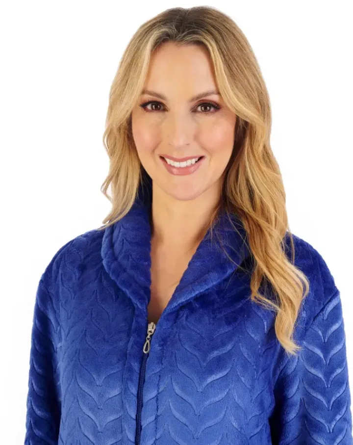 Embossed Pattern Fleece 50" Zip Through Housecoat HC06317
