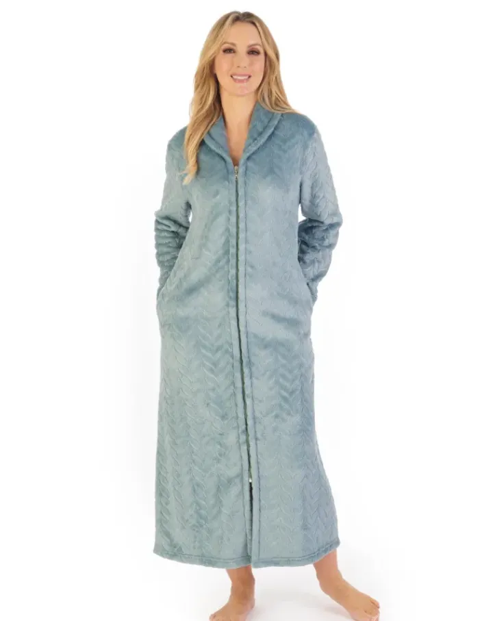 Embossed Pattern Fleece 50" Zip Through Housecoat HC06317