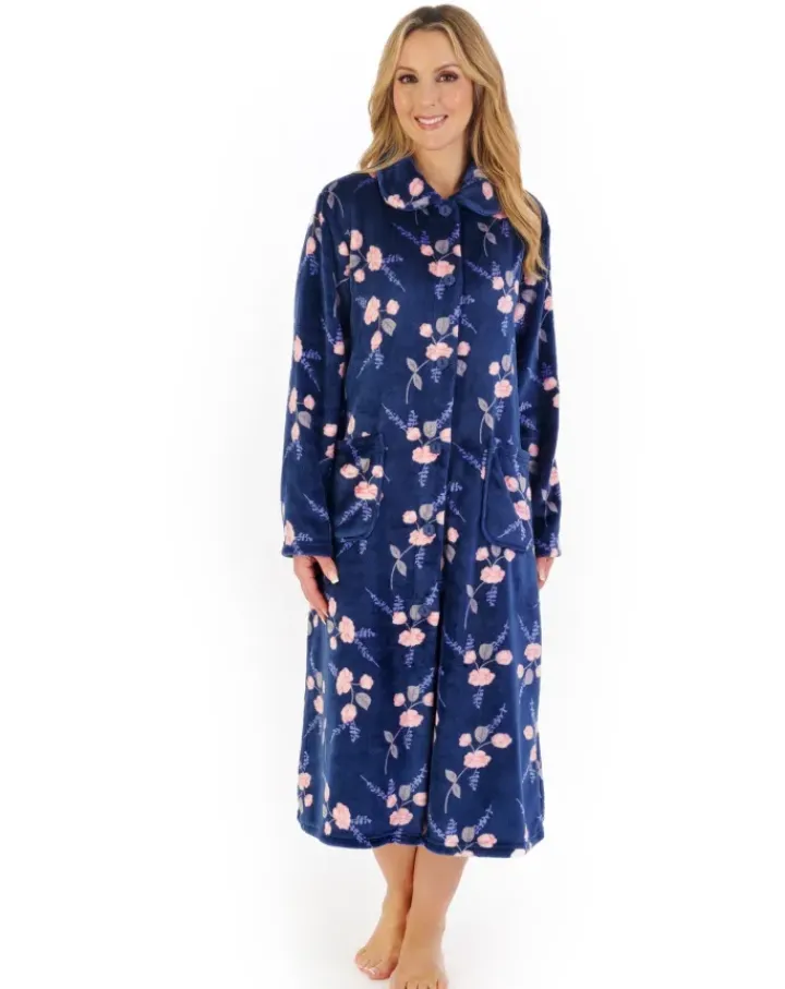 Floral Flannel Fleece 46" Button Through Housecoat HC06311