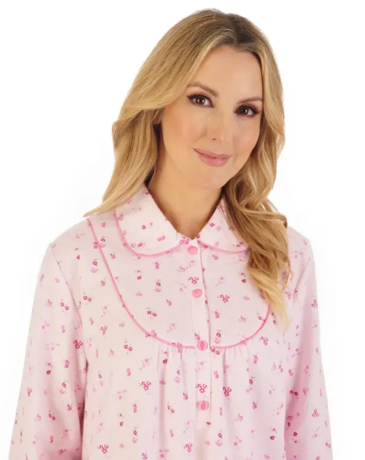 Floral Printed Luxury Flannel 51" Long Sleeve Nightdress ND06212
