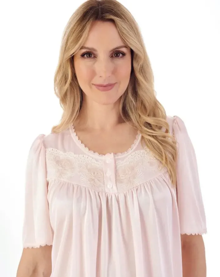 Knitted Satin Embroidered Trim 40" Nightdress ND55400