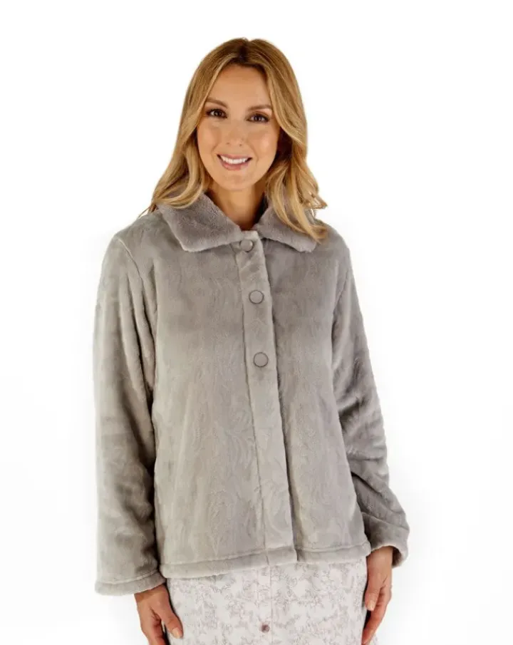 Patterned Faux Fur Collar 24" Button Through Bedjacket BJ66335