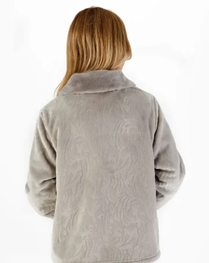 Patterned Faux Fur Collar 24" Button Through Bedjacket BJ66335
