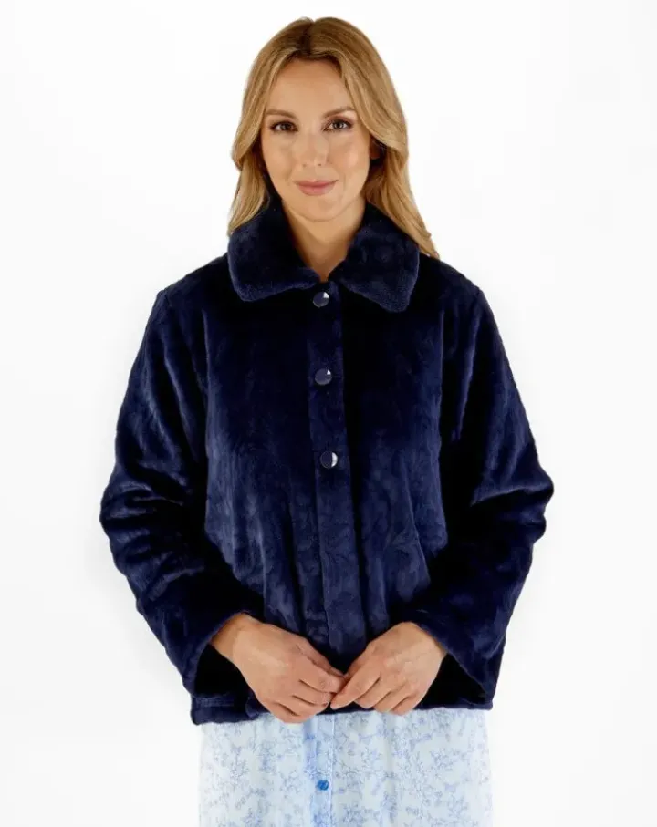 Patterned Faux Fur Collar 24" Button Through Bedjacket BJ66335