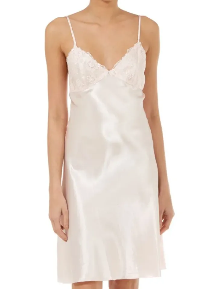 Satin 34" Chemise & Wrap Set With Deep Lace GL6745
