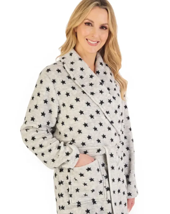 Star Printed Fleece 41" Shawl Collar Wrap HC06335