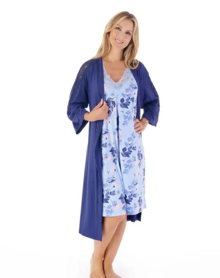 Supersoft Multi-Print and Solid Navy 42" Kimono Wrap GL03704