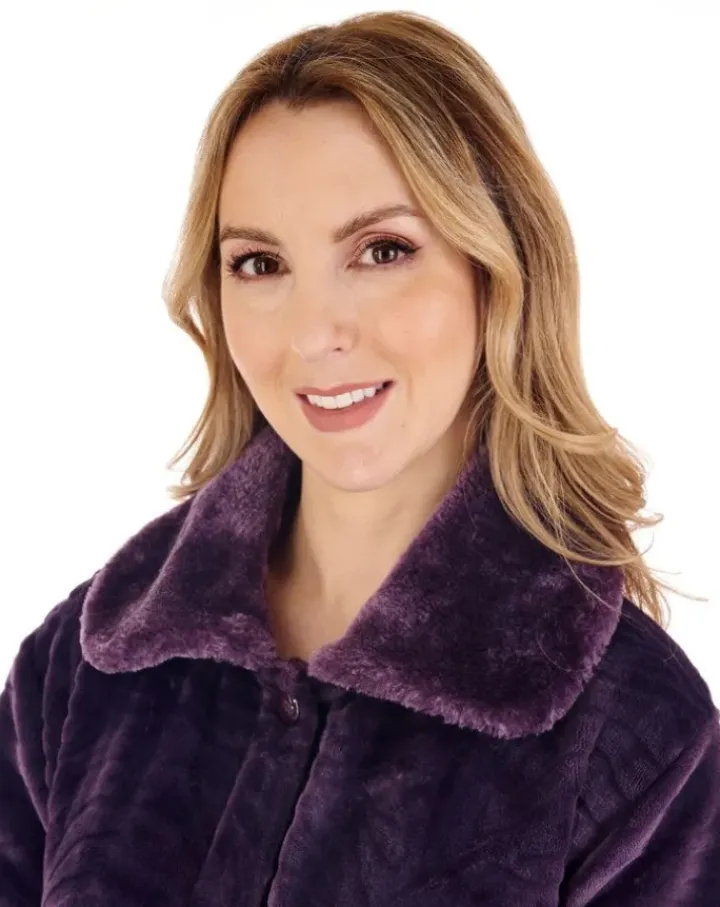 Zebra Inspired Print Faux Fur 46" Button Through Housecoat HC88336