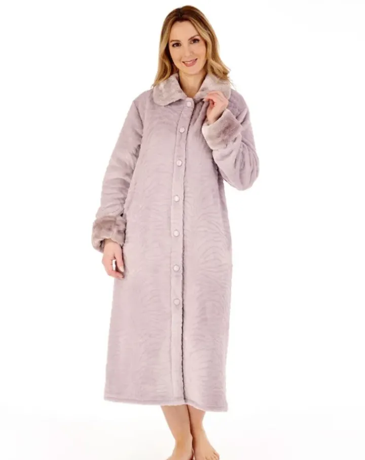 Zebra Inspired Print Faux Fur 46" Button Through Housecoat HC88336