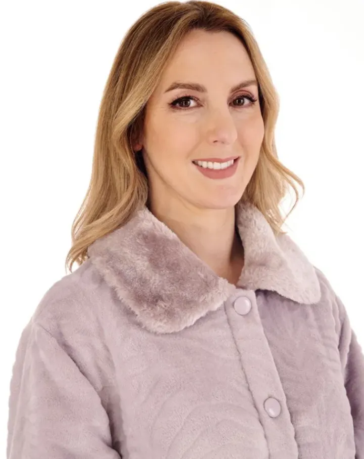 Zebra Inspired Print Faux Fur 46" Button Through Housecoat HC88336
