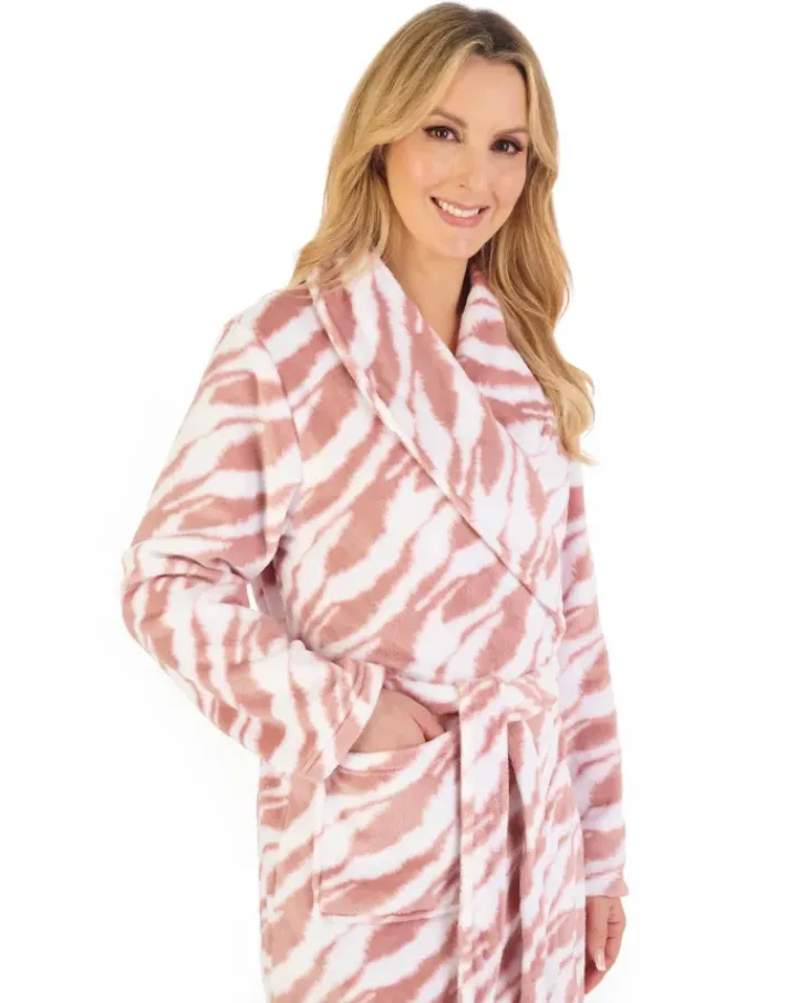Zebra Printed Fleece 41" Shawl Collar Wrap HC06335