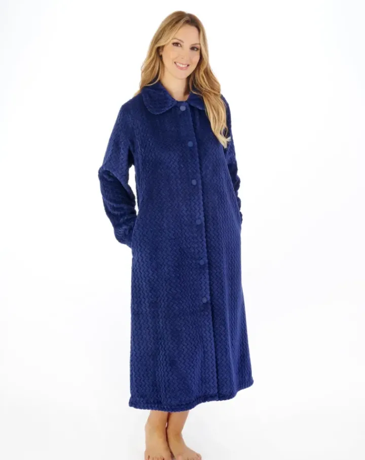 Zig-Zag Pattern Fleece 46" Button Housecoat HC02316