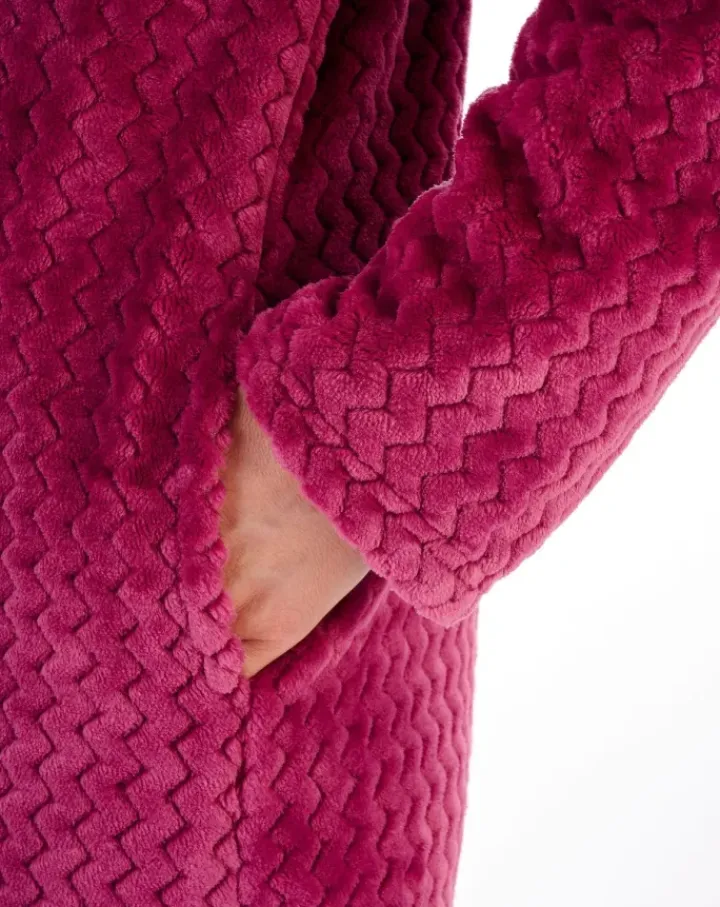 Zig-Zag Pattern Fleece 46" Button Housecoat HC02316