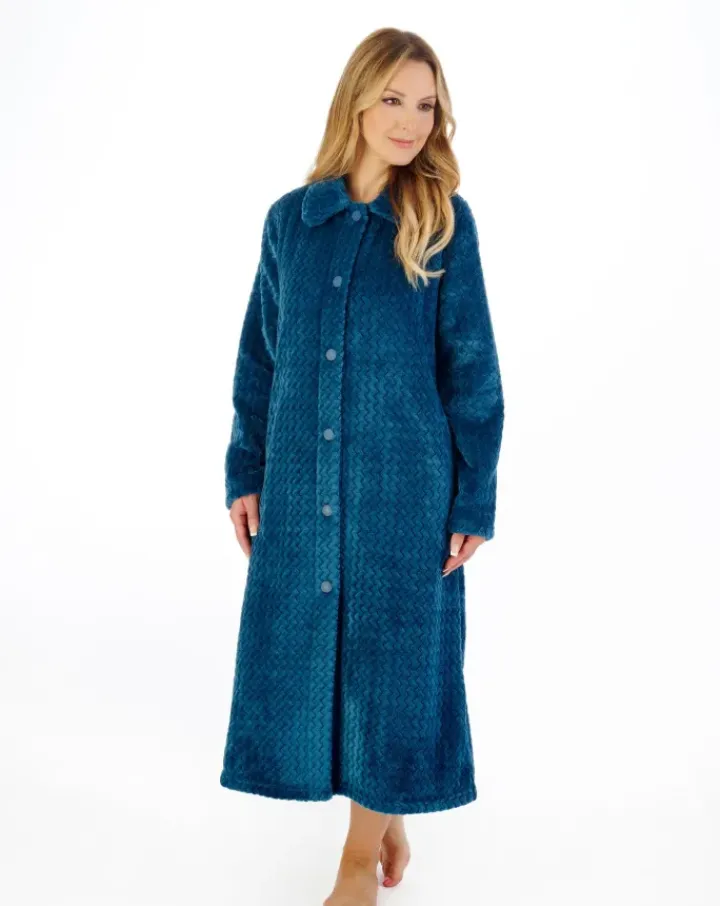 Zig-Zag Pattern Fleece 46" Button Housecoat HC02316